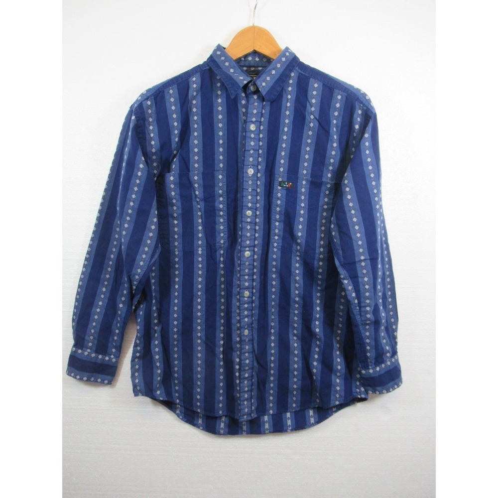 Vintage 90s Geometric Button Up Shirt Men Medium Blue Southwest Western H.I.S